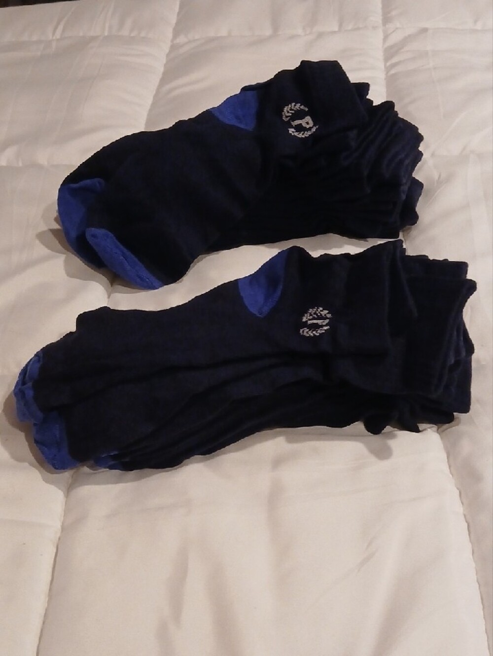 20 Paris of Black Ankle Socks with Blue Heel and Toe